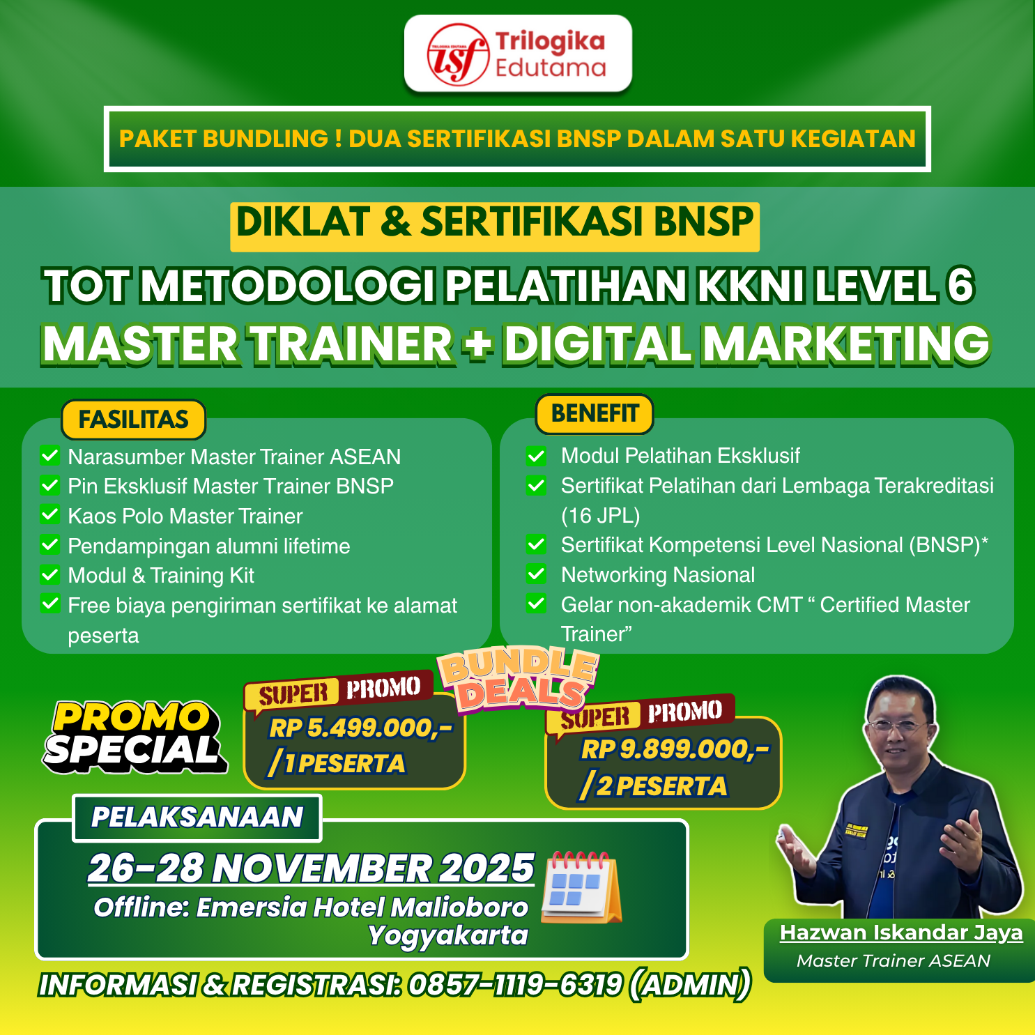 SPESIAL OFFER! PAKET DIKLAT DAN SERTIFIKASI BNSP TOT LEVEL 6 "MASTER TRAINER" + DIGITAL MARKETING!!!